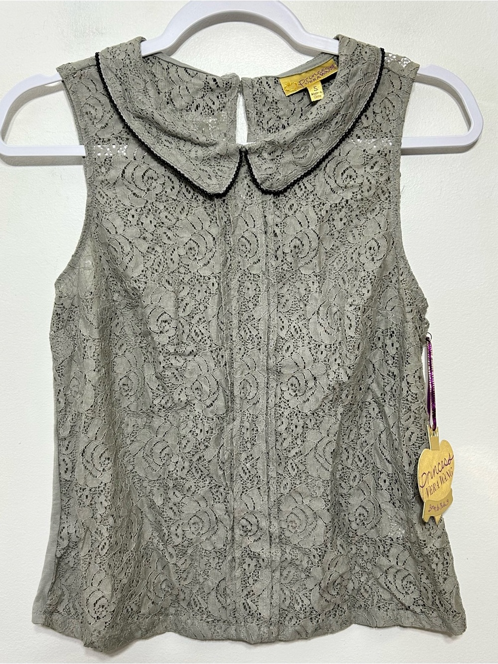 New! Princess Vera Wang Lace Beaded Collar Sleeveless Blouse Womens Size Small